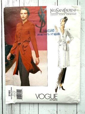 Yves Saint Laurent Uncut Sewing Pattern Vintage Vogue 2180 pants and tunic 18-22